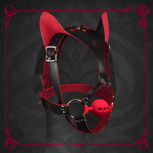 Deluxe Cat Ear Bondage Hood with Gag – PU Leather Restraint Mask