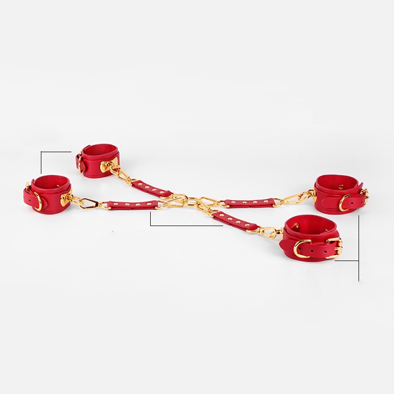 Deluxe Leather Restraint Set with Gold Hardware – Wrist, Ankle & Cross-Bondage Kit