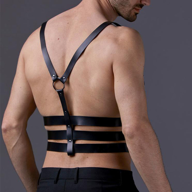 Adjustable Men's Leather Body Harness – Alternative Fashion Strap Vest with Suspender Design