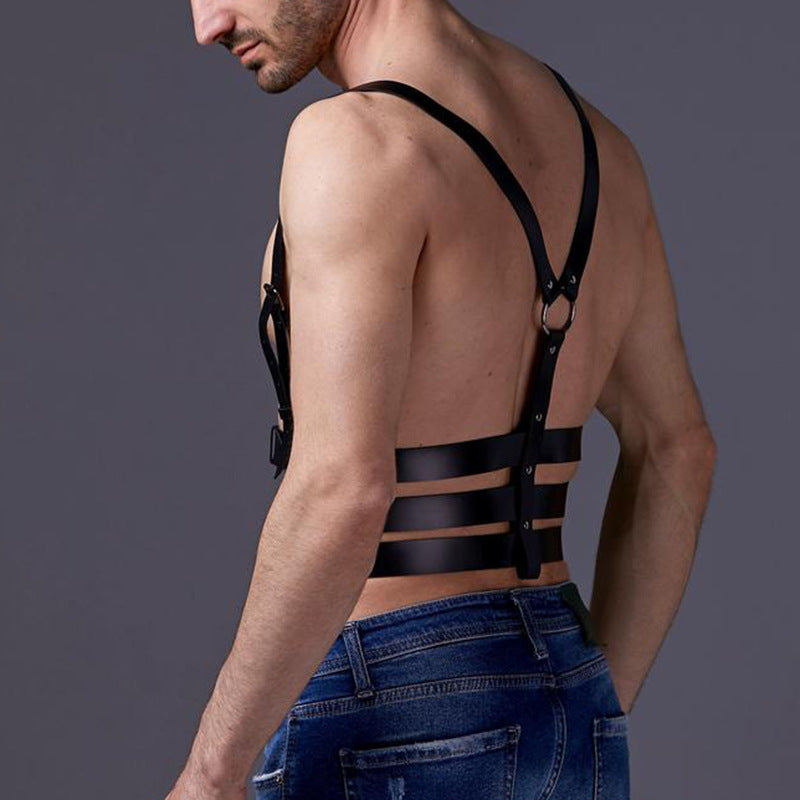 Adjustable Men's Leather Body Harness – Alternative Fashion Strap Vest with Suspender Design