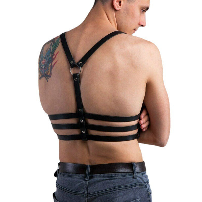 Adjustable Men's Leather Body Harness – Alternative Fashion Strap Vest with Suspender Design