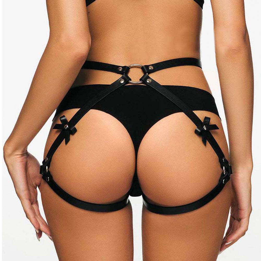 Luxe PU Leather Bow Harness – Adjustable Leg Loop Garter Belt for Women